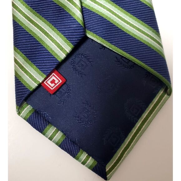 CHAPS Necktie 100% Silk Navy/ Green/ Ivory Tradition Diagonal Stripe Classic Tie - Picture 8 of 10